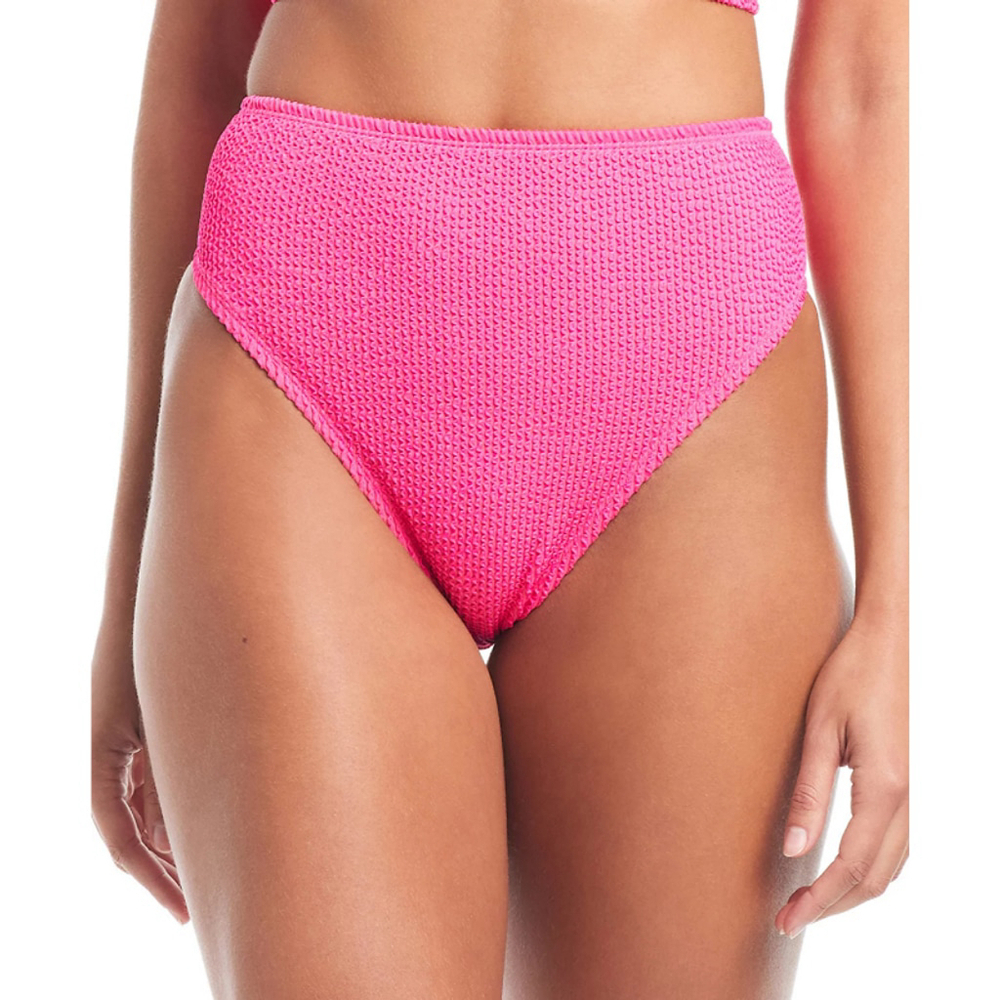 Bar III Women's Medium Hot Pink High Leg High Rise Textured Bikini Bottoms NWT